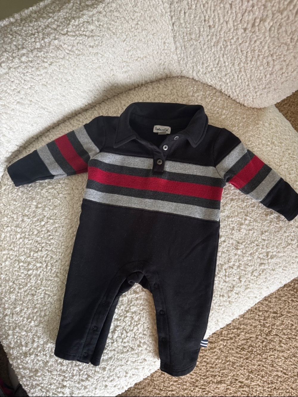 Splendid Black Striped Polo One-Piece with Gray & Red Bands